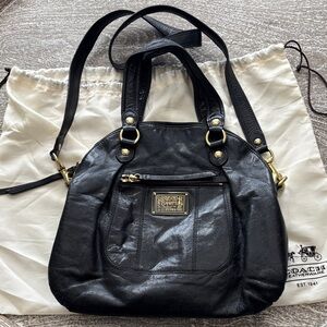 Y2K COACH Poppy Hand Bag Leather Black w/ Shoulder Strap